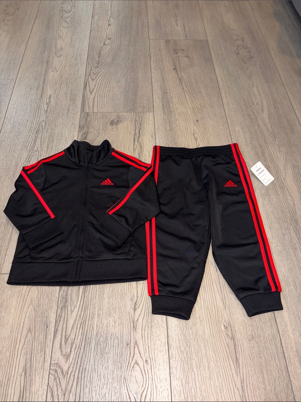 adidas Black Kids Track Jacket and Pants with Red Stripes